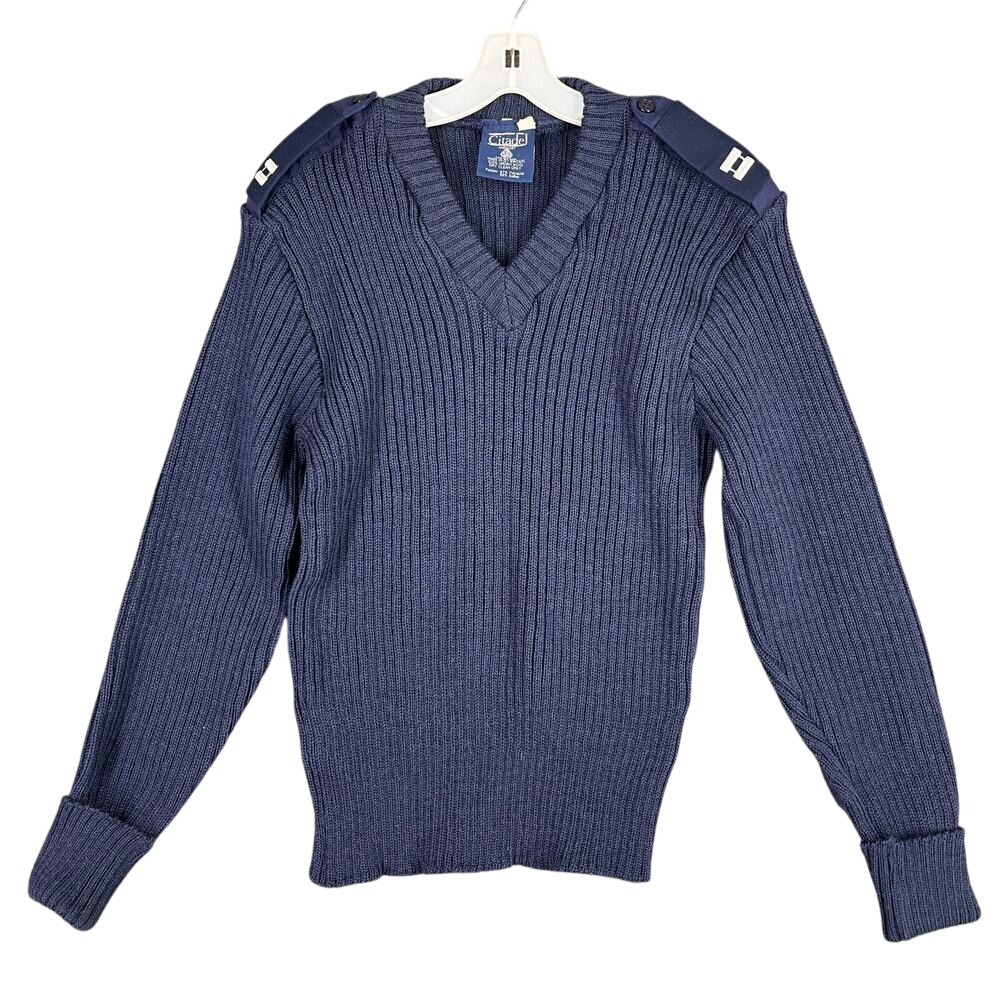 Citadel Sweater Mens L 46 Blue Ribbed Virgin Wool Military College Cadet Uniform